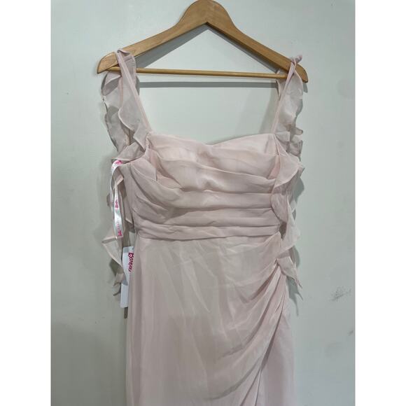 NWT Azazie x Barbie Sweetheart Pleated Chiffon Mermaid Dress Blushing Pink US A0 - Picture 4 of 8